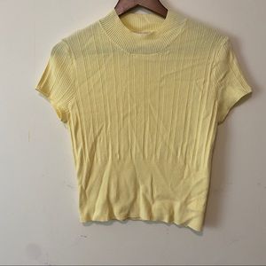 House of Harlow 1960 pastel yellow short sleeve mock neck sweater
